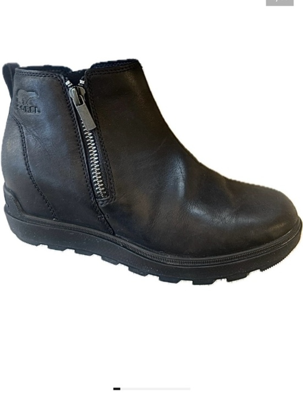 Sorel Evie II Zip Waterproof Leather Ankle Bootie Black Wedges City Black size 7